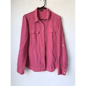 Ann Taylor Coral Silk Button Front Blouse Minimalist Size 12 Pink